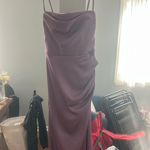 Azazie Strapless Satin Dress in Purple - Picture 8 of 9